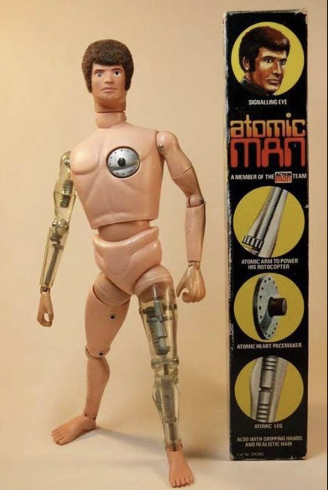 funny old toys - Signalling Eye atomic Man A Member Of The Team Atomic Arm To Power His Rotocopter Atomic Heart Pacemaker Atomic Leg Also With Gripping Hands And Realistic Hair 8830